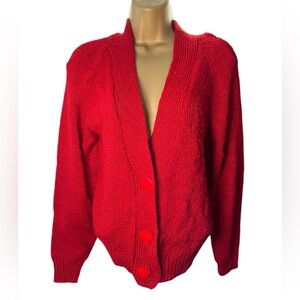 Vintage 90s DEB Chunky Knit Cardigan Shawl Collar Button Front Red S